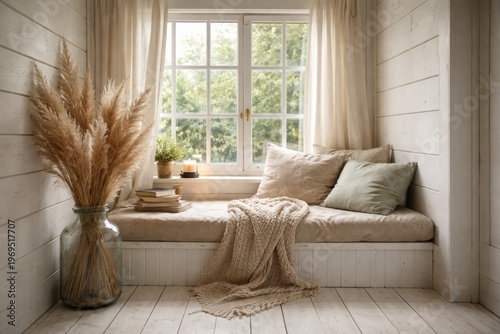 Cozy vintage window seat wi...