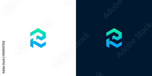 Modern abstract geometric logo design on white and dark backgrounds, representing innovation and technology