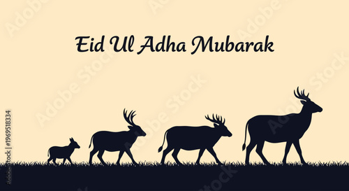 Graceful deer family silhouettes in a serene graphic design, symbolizing blessings and togetherness during a significant cultural celebration