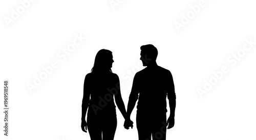 Silhouette Couple Holding Hands Walking Together Towards Camera Love Relationship