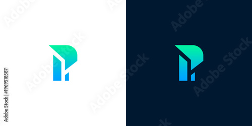 Modern abstract letter P logo design featuring a vibrant blue-green gradient, perfect for technology, architecture, or creative branding initiatives