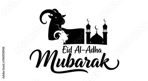 Celebrate Eid Al-Adha with a Traditional Goat and Mosque Illustration
