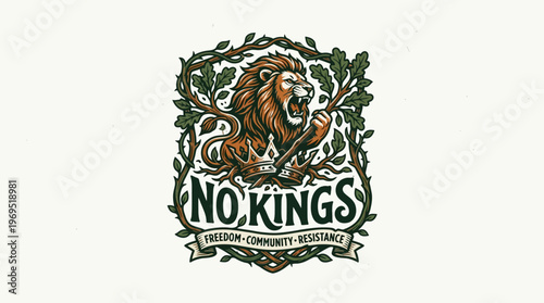 Roaring Lion with Crown and Branch Emblem