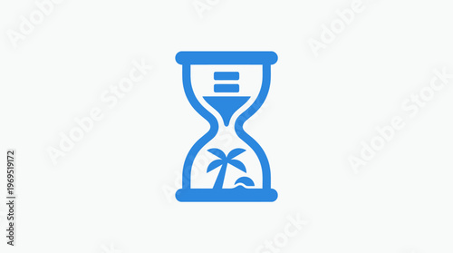 Abstract Hourglass Icon with Palm Tree and Building