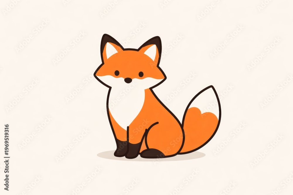 Fototapeta premium Minimalist flat color cartoon fox drawing with simple shapes