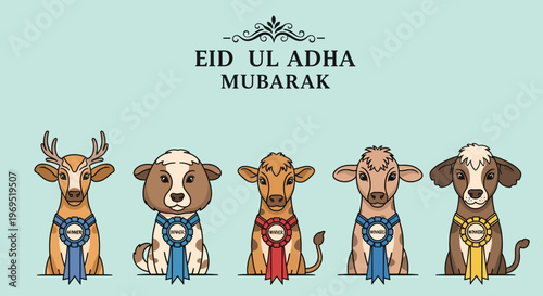 Joyful illustration of decorated young farm animals, including calves and a deer, symbolizing a significant cultural celebration of gratitude and generosity