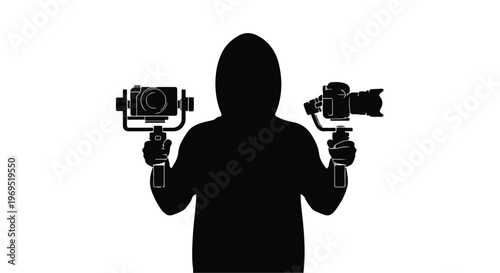 Silhouette of a person holding two camera gimbals, ready for creative filming.