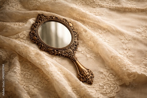 Vintage brass hand mirror r...