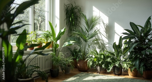 sunlit living room filled w...