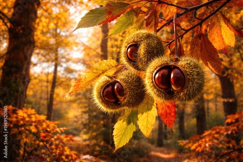 Chestnuts hanging from bran...