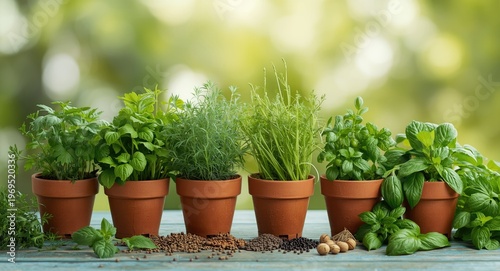 Herbs and spice plants in p...