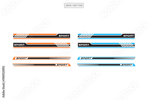 set of Dynamic sport car body side sticker design icon set vector. Sport stripes car modification, body racing illustration