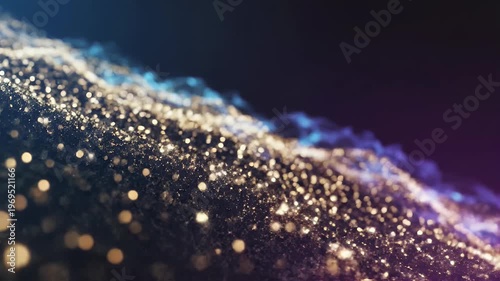 Ethereal glowing particles drift in abstract cosmic wave of light and dark