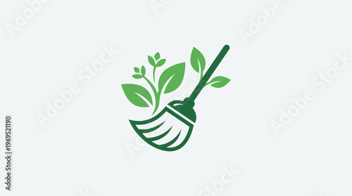 Eco-Friendly Cleaning Concept Broom with Growing Plants