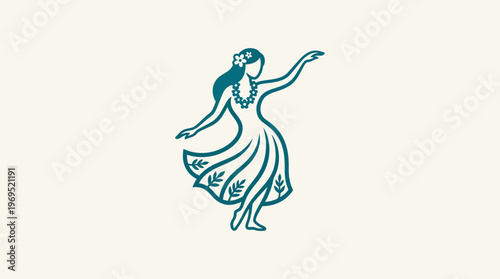 Elegant Vector Silhouette of a Hawaiian Hula Dancer
