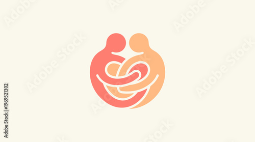 Abstract Embrace Two Figures Cuddling in a Heart Shape