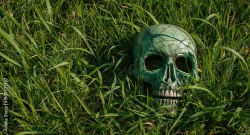 frightening green skull mas...