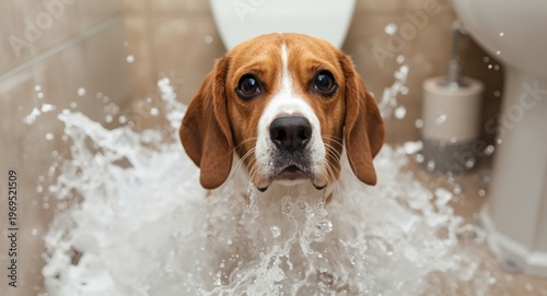Lively Beagle dog causing i...