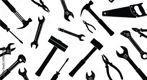Assortment of hand tools for various repair and construction tasks.