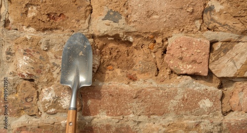 Trowel placed on rough bric...