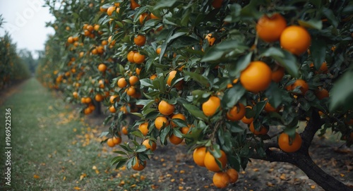 Orchard full of ripe orange...
