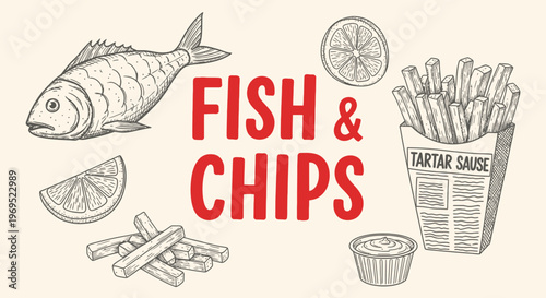 Fish and Chips Food Illustration.
