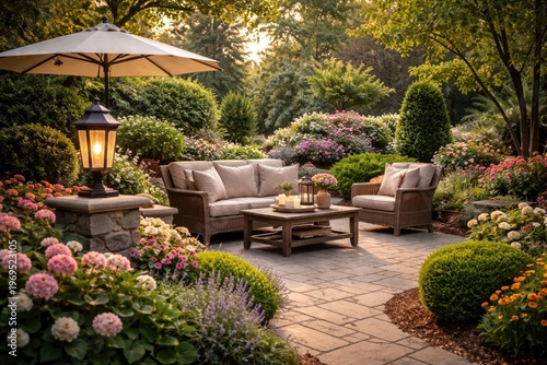 Serene outdoor garden patio...