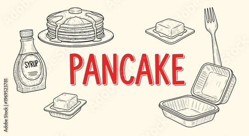 Pancake breakfast food syrup illustration.