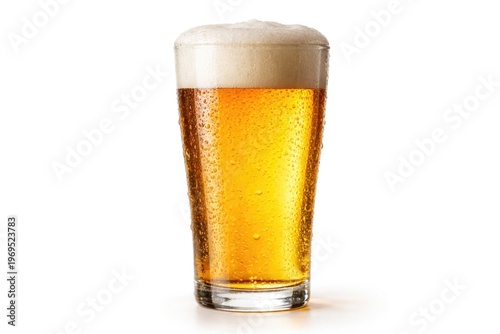 cold crisp beer served in a...
