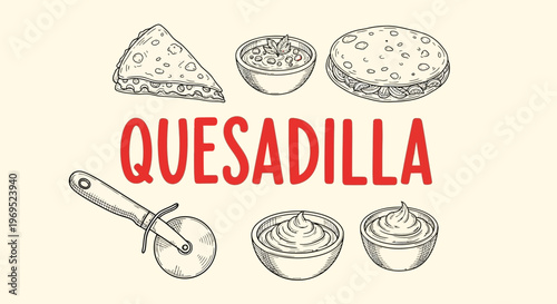 Quesadilla food illustration with ingredients.