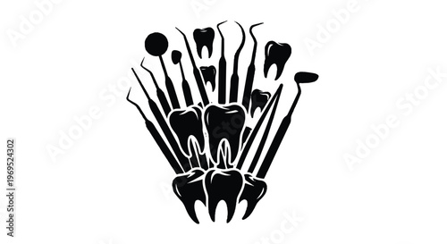 Dental tools and teeth illustration for oral health and dentistry.