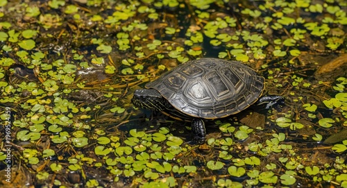 Lively turtle exploring sum...