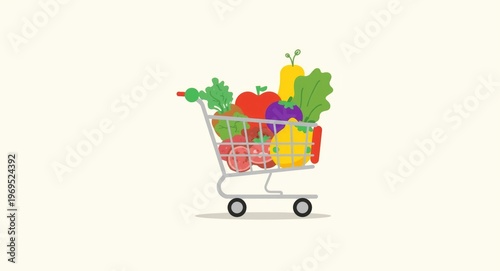 Vegan grocery cart illustra...