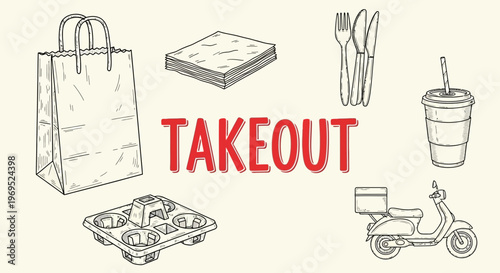 Takeout food delivery service concept.