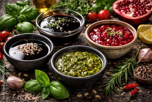 Assorted flavorful sauces w...