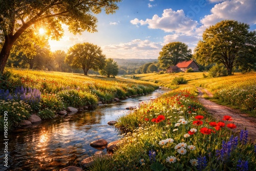 Peaceful summer landscape w...