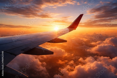 Airplane wing at sunset cap...