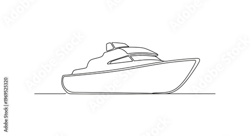 Minimalist Yacht Line Art Drawing, Luxury Boat Illustration, Single Line Art