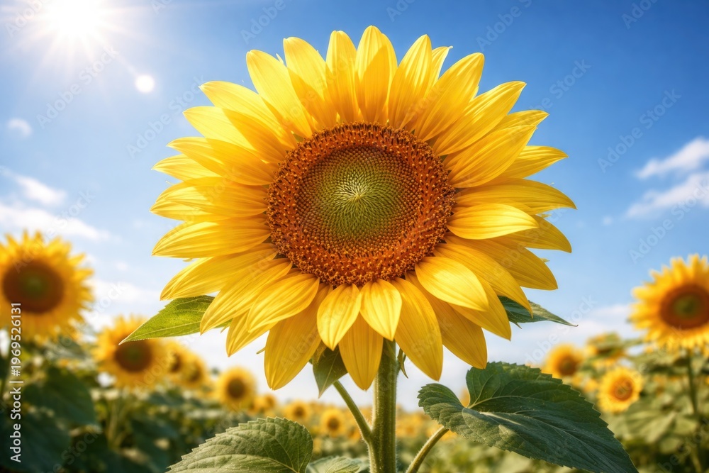 Fototapeta premium radiant sunflower blooming under a clear blue sky