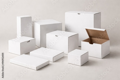 Varied white cardboard boxe...