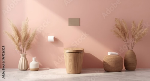 Wooden bathroom toilet adja...