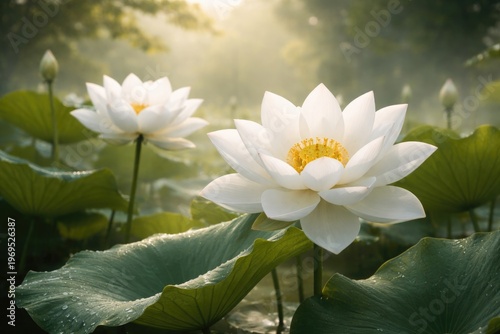 Graceful white lotus blosso...