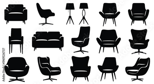 Collection of modern chair furniture pieces.