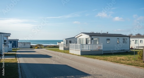 White mobile homes at a ser...