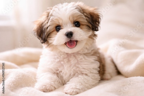 Playful fluffy Havanese pup...