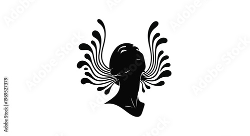 Silhouette of a person with wings of ink splashes, expressing freedom and creativity