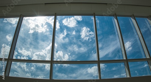 Wide angle view of a sunlit...