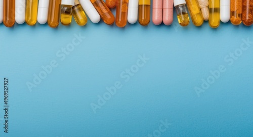 Neatly lined up pills and v...