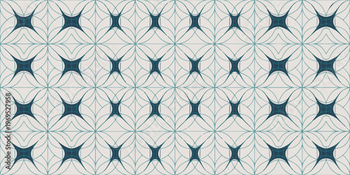 Geometric pattern with abstract star shapes and intersecting lines in blue and green on a light background abstract background.