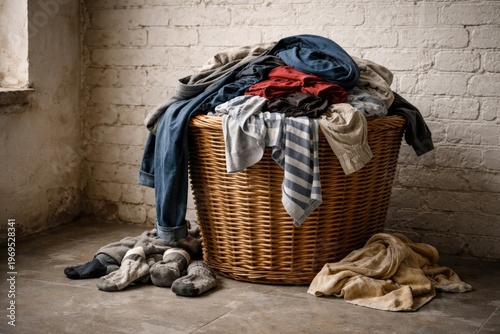 Laundry basket overflowing ...